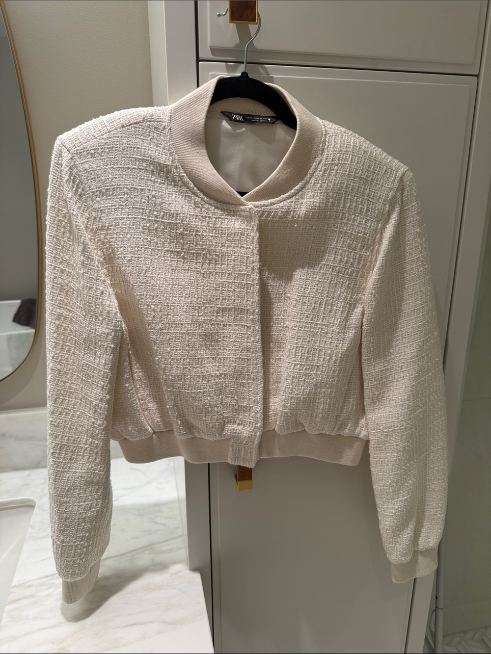 Zara Cream Tweed Bouclé Bomber Jacket